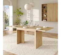 DHWDS Table à manger extensible 140/180 x 80 cm pour 6 à 8 personnes, aspect chêne, MDF de 30 mm, pieds en métal en forme de T, pour famille et invités