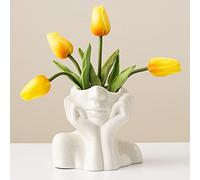 DHYXZCA Vase Blanc en céramique avec Motif tête de Femme, Vase à Demi-Buste bohème, féministe, minimalisme, décoratif Moderne de Style Nordique pour la Maison, Le Salon, Le Bureau, l'étagère, la