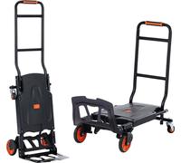 diable 2 en 1 Pliable 136kg de capacité de charge Diable de transport Alliage d'aluminium & acier carbone Diable ⇋ Chariot plate-forme Trolley pour les tâches de chargement & transport en intérieur &