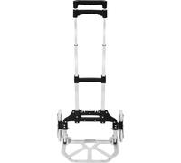 Diable à roulettes pour escaliers - Chariot de transport pliable - Capacité de charge : 75 kg - Poignée télescopique - Roues triangulaires - Argenté