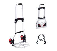 Diable de transport - Pliable 80kg - Alliage aluminium plastique - Diable d'empilage - Poignée réglable 715-930mm - Trolley pliable avec corde d'attache - Taille compacte pour le rangement