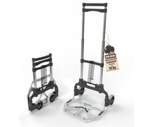 Diable de transport pliable en aluminium - Longue poignée télescopique de 110 cm - Charge maximale : 70 kg - Diable pliable - Patins antidérapants - Roues souples silencieuses + 2 cordes d'extension