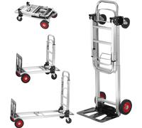 Diable en aluminium, 2 en 1, capacité de charge de 181 kg, diable et chariot pliable convertible industriel robuste, chariot utilitaire convertible de diable à chariot à plate-forme avec roues en caou