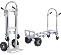 Diable en aluminium, 2 en 1, capacité de charge de 360 kg, diable et chariot pliable convertible industriel robuste, chariot utilitaire convertible de diable à chariot à plate-forme avec roues en caou