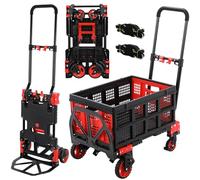 Diable et Chariot Plateforme 2-en-1 avec Boîte Pliante, 2 Tendeurs | Charge Max. 150 kg, Diable Convertible en Chariot à Plate avec Poignée Réglable pour Déménagement, Courses et Manutention