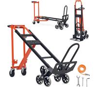 Diable monte-escalier - Diable/chariot de transport 3 en 1 - Capacité de charge 350 kg - Pliable - Fonction monte-escalier - Polyvalent comme chariot empilable - Orange/argent