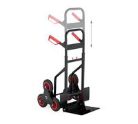 Diable monte-escaliers Relaxdays, diable pliable, charge max. 200 kg, roues en caoutchouc plein, hauteur réglable, noir/rouge
