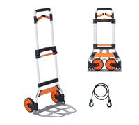 Diable pliable 140kg - Diable de transport en alliage d'aluminium et plastique - Diable à poignée réglable 900-1109mm - Trolley pliable avec corde d'attache - Taille compacte pour le rangement