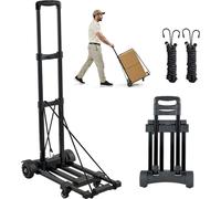 Diable pliable - Capacité 131,5kg - Diable de transport avec 4 roues & 2 cordes élastiques - Base extensible - Chariot pour aéroport, bagages & déménagements de bureau - Noir, 530x320x970mm.