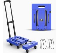 Diable pliable - Chariot à main pliable avec 6 roues - 2 bandes élastiques - Diable à bagages robuste avec une capacité de charge de 225 kg - Pour le transport des bagages, bleu