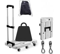 Diable pliable, chariot robuste à 6 roues, capacité de 226,8 kg, poignée et base réglables, chariot portable pour déménagement, bureau et voyage, comprend 2 cordes et un sac de rangement (gris)