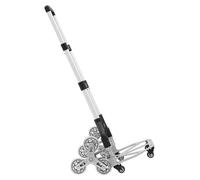 Diable pour escaliers - Pliable en aluminium - Poignée réglable sur 3 positions - Capacité de charge : 75 kg sur sol plat / 40 kg dans les escaliers - Surface de chargement : 28 × 39 × 6 cm - Roues en