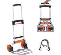 Diable VEVOR pliable 125kg Diable de transport en alliage d'aluminium et plastique Diable empilable avec poignée réglable 820-1105mm Trolley pliable avec corde d'attache taille compacte pour le rangem