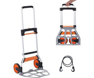 Diable VEVOR pliable 125kg Diable de transport en alliage d'aluminium et plastique Diable empilable avec poignée réglable 820-1105mm Trolley pliable avec corde d'attache taille compacte pour le rangem