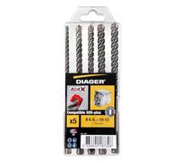 Diager Coffret de 5 forets béton 4GA SDS-Plus L160 mm Ø6-8-10-12 mm