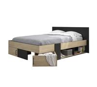 DIAGONE Lit adulte avec tiroirs de rangement - Chataignier et noir - 140 x 190 - SWIVEL