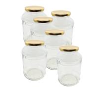 DIAH DO IT AT HOME Lot de 6 bocaux décoratifs en verre de 1500 ml avec couvercles dorés - Grands bocaux hermétiques de 1,5 l pour marinage, miel et conserves - Verre gaufré élégant pour le rangement