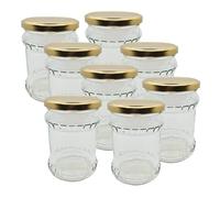 DIAH DO IT AT HOME Lot de 8 bocaux de conservation vides en verre transparent avec couvercles hermétiques dorés pour confiture, miel, chutney, cornichons, marmelade et aliments de cuisine 500 ml