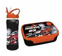Diakakis Racing Cars Kids Boîte à déjeuner pour enfants - Boîte à sandwich et bouteille d'eau en aluminium 500 ml - Ensemble repas pour l'école, les voyages, sans BPA