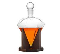 Diamant Whiskey Carafe design en verre sans plomb 1000 ml avec support en bois - Bouchon en verre, bar décoratif, cadeau d'anniversaire pour homme - Scotch, bourbon