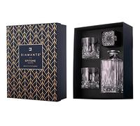 Diamante Dorchester Lot de 3 whisky comprenant 1 carafe et 2 gobelets emballés dans une boîte cadeau luxueuse noire doublée de satin