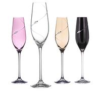 DIAMANTE Lot de 4 flûtes à champagne colorées avec motif Silhouette Color Selection, taillées à la main, ornées de cristaux