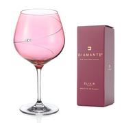 DIAMANTE Verre à gin rose avec motif silhouette rose - Verre coloré rose avec cristaux pour la Saint-Valentin, la fête des mères, Noël dans une boîte cadeau