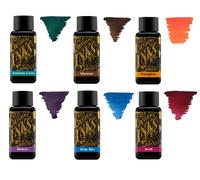Diamine Encre pour stylo plume 30 ml - Roue de couleur - 6 flacons - Vert Delamère, Macassar, Citrouille, Damson, bleu brumeux, Syrah