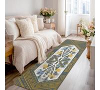 Diamond Tapis de couloir bohème contemporain géométrique floral automne bleu marine à poils courts éponge douce et résistante aux taches pour cuisine, salle de bain, entrée, table de chevet, 0,6 x 2,4