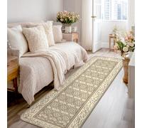 Diamond Tapis de couloir classique élégant avec bordure florale beige antidérapant pour cuisine, entrée, table de chevet, buanderie, 6,1 x 2,4 m