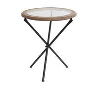 DIANXI Canapé Table Basse Table Basse rétro en Fer forgé de Style Ferme, Table d'appoint Bois, d'angle chêne et Verre, Simple(M:60 * 61cm)