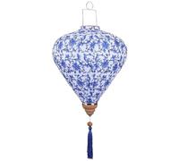 Dianzan Lanterne Ronde Chinoise en Porcelaine Bleue Blanche, Lanterne Orientale Chinoise Suspendue, Décoration pour Fête De Mariage, Fête du Printemps
