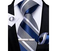 DiBanGu Ensemble de cravates à carreaux en soie pour homme avec mouchoir de poche, boutons de manchette, pince à cravate, ensemble pour mariage formel