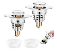 Diboniur 2 Pièces Bonde de Lavabo Amélioré, Pull Type, 32-41mm | Bouchon baignoire Universel avec 2 Joints, Accélère le drainage sans colmatage, pour Baignoire, Cuisine, Lavabo