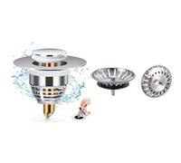 Diboniur Bonde Lavabo Universel, Bouchon de Vidange Amélioré, Pull Type Bonde Evier & Ibergrif M34351-2, 2 Pièces Bouchon Evier Cuisine INOX - Filtre Evier Universel, Bonde Evier