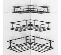 Diboniur Etagere Douche Angle Sans Percage avec 12 Crochets, 3 Pièces Etagere Salle de Bain en Acier Inoxydable pour Corps Shampoing (Noir)