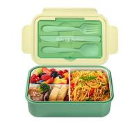 Diboniur Lunch Box, Enfant Adulte Bento Box 1400ml avec 3 Compartiments, Conception Sans Fuite Boite Lunch avec Couverts, Boite Repas pour Micro-onde Lave-vaisselle, École Pique-Nique Travail (Vert)