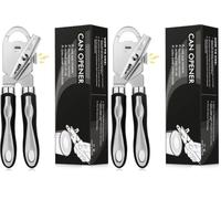 Diboniur Ouvre Boite de Conserve, 3 en 1 Ouvre Boite Manuel à Bord Lisse, Acier Inoxydable Robuste (Noir) (Lot de 2)