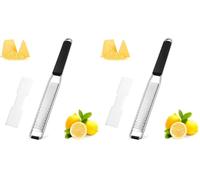 Diboniur Râpe Fromage, Zesteur pour Agrumes Parmesan Gingembre Chocolat, Râpe Alimentaire en Acier Inoxydable, avec Couvercle de Protection et Brosse de Nettoyage, Argenté (Lot de 2)