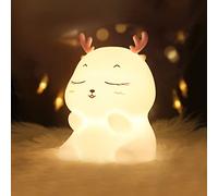 Diboniur Veilleuse Enfant Rechargeable Veilleuse Bébé Lampe, 7 Couleurs LED Veilleuse Filles, Silicone Lampe de Chevet Tactile pour Enfants Adulte Chambre Décoration Nouveau-né (Cerf)