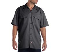 Dickies Short-Sleeve Flex Work Shirt Slim Fit-P Chemise à Bouton Bas, Charbon, L Homme