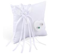 DICOSMETIC 1 coussin pour alliances - Blanc - Avec 2 supports pour anneaux - Pour cérémonie, mariage, anniversaire - Style perle carrée