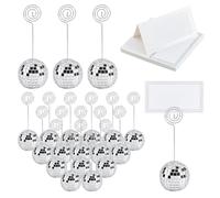 DICOSMETIC 24 Set Disco Ball Porte-numéros de table Disco Ball Porte-cartes Argent Porte-cartes Petite photo Affichage Avec câble spiralé Porte-numéros Clips Pour Noël Mariage Fête Cadeaux