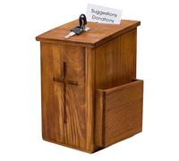 DICOSMETIC Boîte à dons en bois avec serrure - 14,8 x 15,8 x 25 cm - Design croix - Boîte d'offre en bois rustique - Avec fente et poche latérale - Pour enveloppes, urnes de choix, commentaires