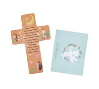 DICOSMETIC Lot de 2 croix murales en bois pour bébé - 16,9 x 11 cm - Carte de bénédiction pour chambre d'enfant, fête prénatale, baptême, marron sable