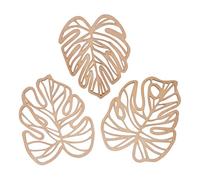 DICOSMETIC Lot de 3 feuilles de palmier en bois - Décoration murale creuse - Motif feuille de Monstera vintage - Pour salon, cuisine, chambre à coucher, jardin, bureau, salle de bain