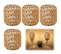 DICOSMETIC Lot de 4 abat-jours cylindriques en rotin style bohème pour culot E26 E27 - Pour mini lustres, lampes de table, lampadaires, appliques murales