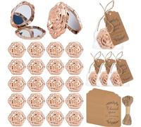 DICOSMETIC Lot de 60 miroirs compacts roses en gros rose saumon petit miroir pliable double face avec cartes de remerciement ficelle de jute et sac en organza pour cadeaux de mariage fête cadeau
