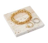 DICOSMETIC Plateau à bijoux en marbre naturel 10 x 10 cm Pierre carrée Plateau à bijoux décoratif en marbre Petit bol en pierre pour bagues, boucles d'oreilles, colliers, chaînes Beige