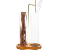 DICOSMETIC Porte-encens 2 en 1 en verre avec cendrier et rangement à l'envers - Porte-encens suspendu avec base en bois et pinces en fer - Pour yoga, spa, méditation, salon de thé